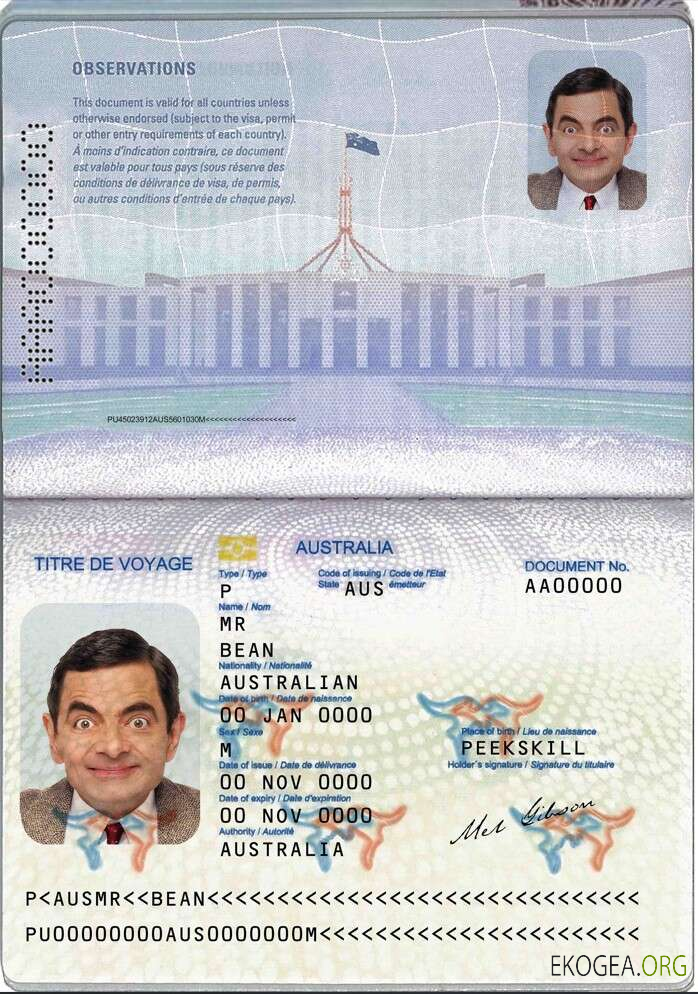 Passeport australien (document de voyage pour la convention)